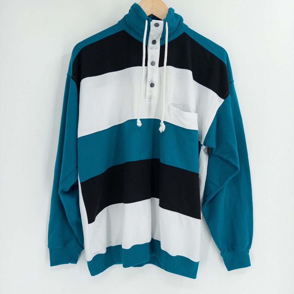 Vintage 90s Sweatshirt Mens Large Teal Colorblock Retro Sportswear Streetwear